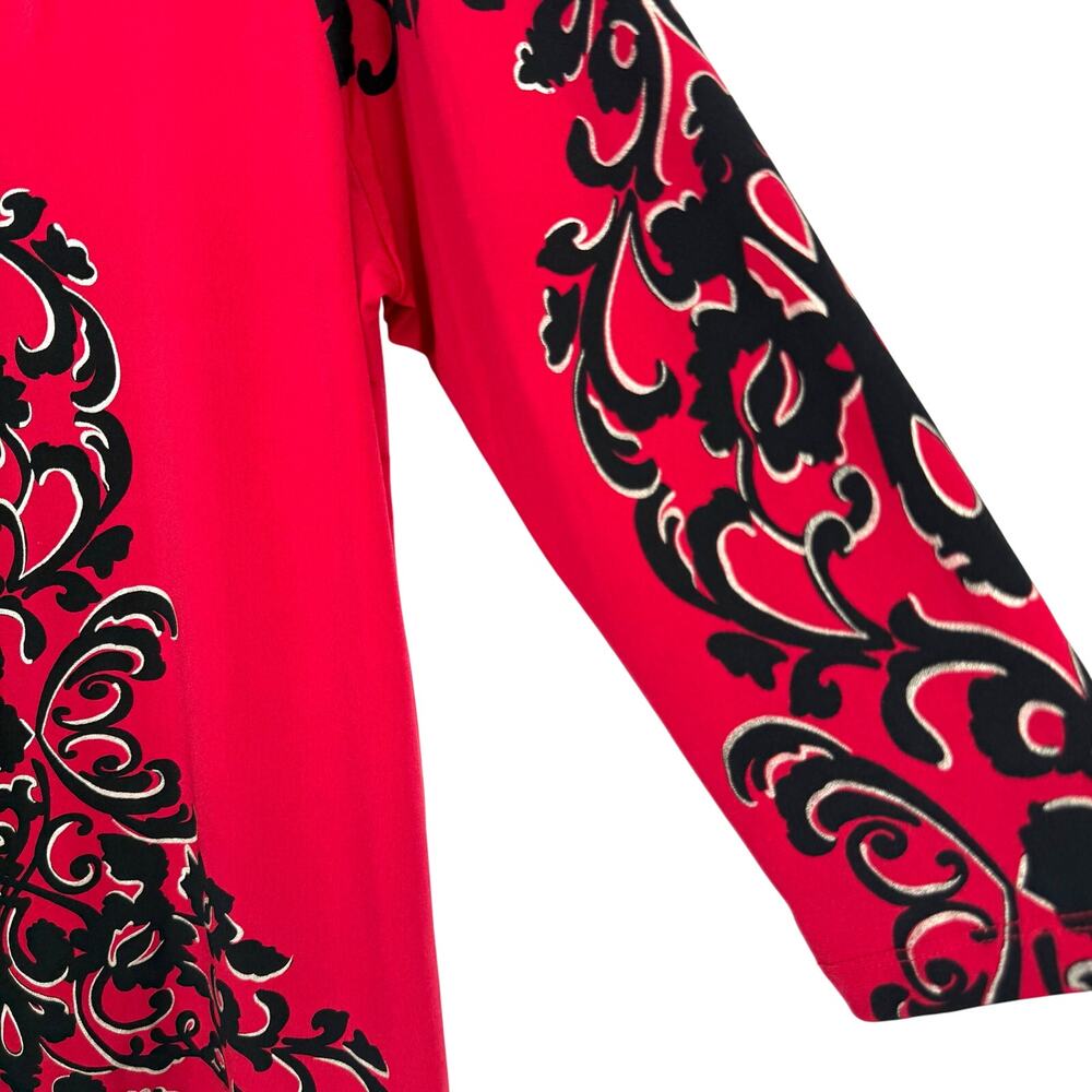 JM Collection Scarlet and Ebony Patterned Blouse - Picture 4 of 6
